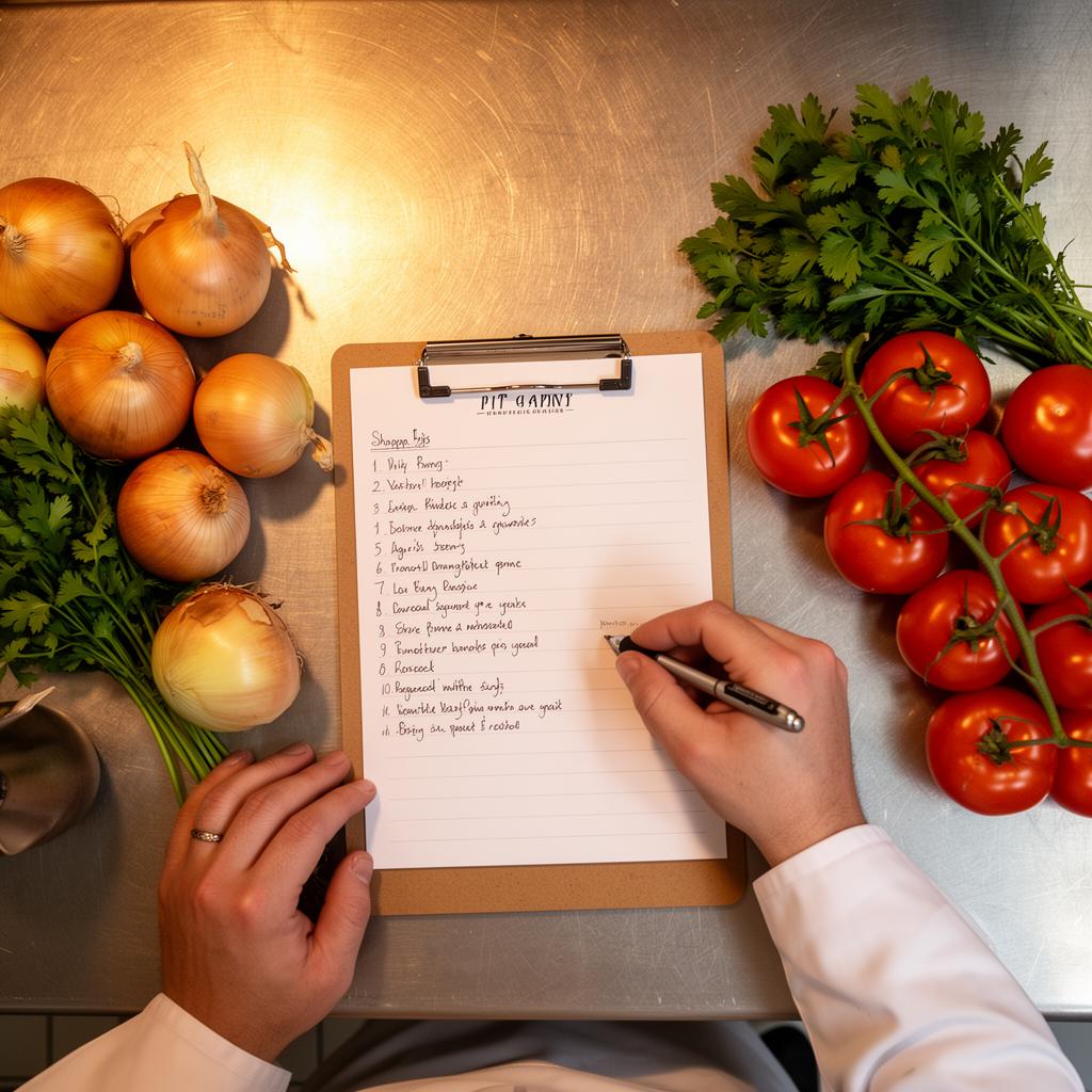 Chef writing a wholesale shopping list